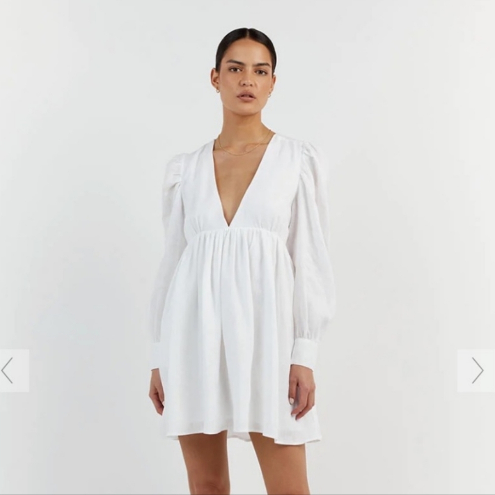 Dissh Lily Women's White Linen Long Sleeve Mini Dress Size U.S. 2